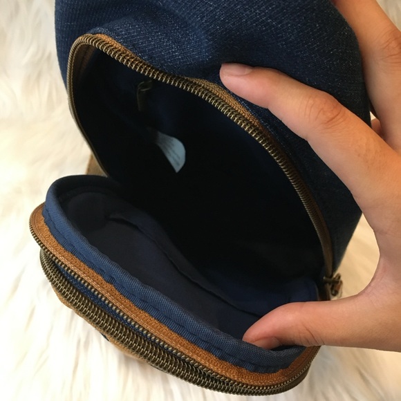 Denim & Vegan Leather Multi Pocket Side Bag - Picture 5 of 13